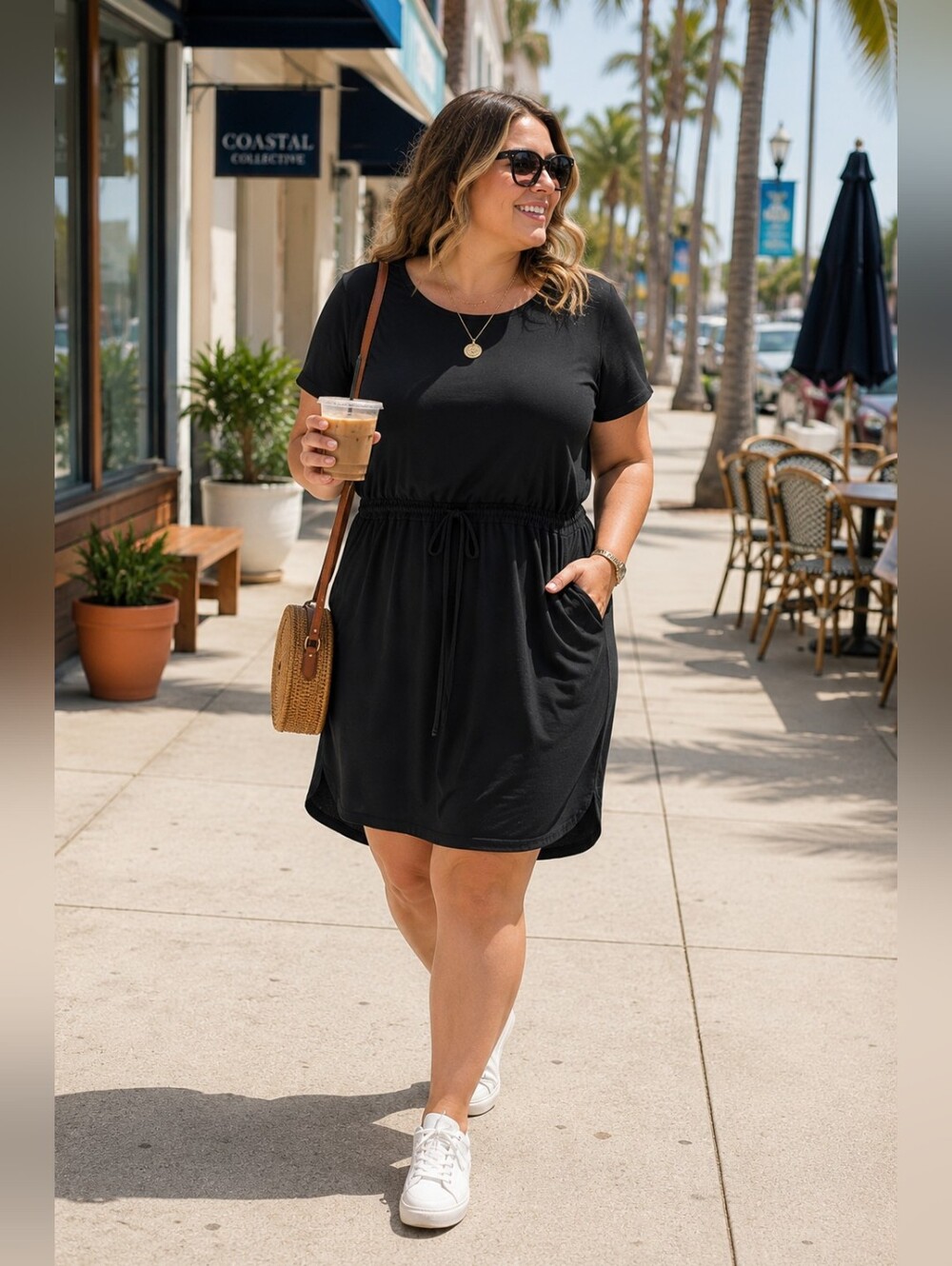 32° Cool Black Drawstring Waist Pocket Dress XL Travel Casual Athleisure